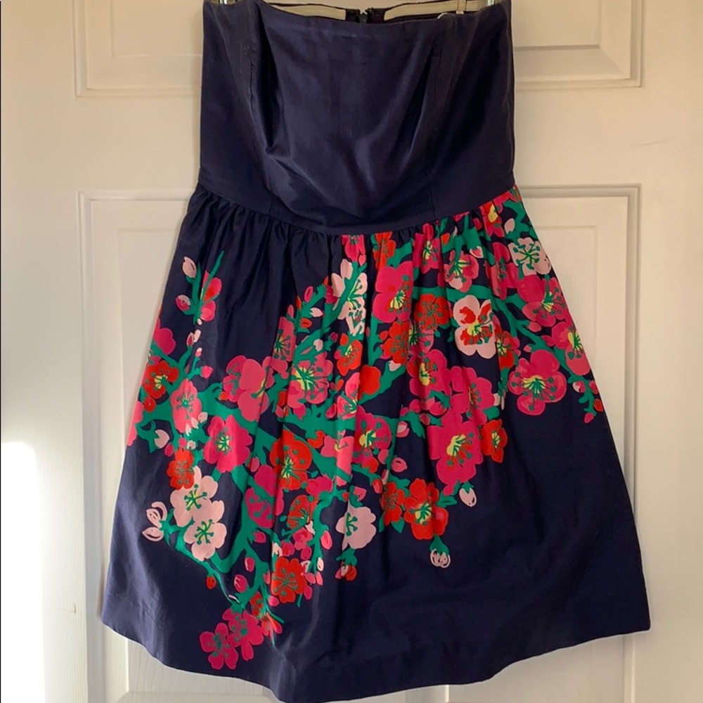 Lilly Pulitzer Strapless Dress in Navy with Floral Print